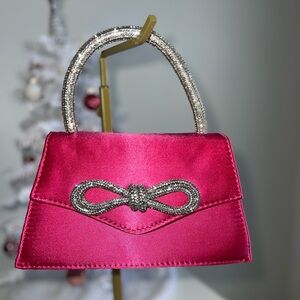 Pink Satin Handbag with Bow Accent
